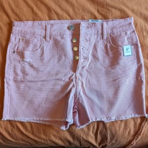 NWT Time and Tru High Rise Button Fly pink jean denim shorts size 14